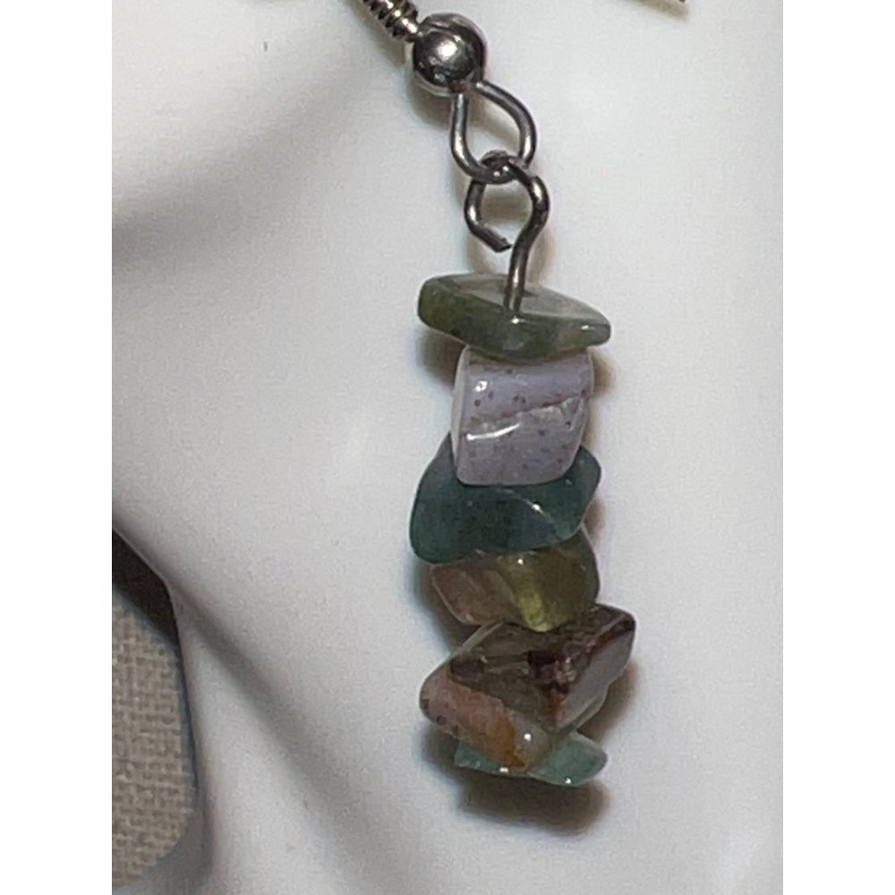 Amethyst And Jade Chip Earrings  --2"